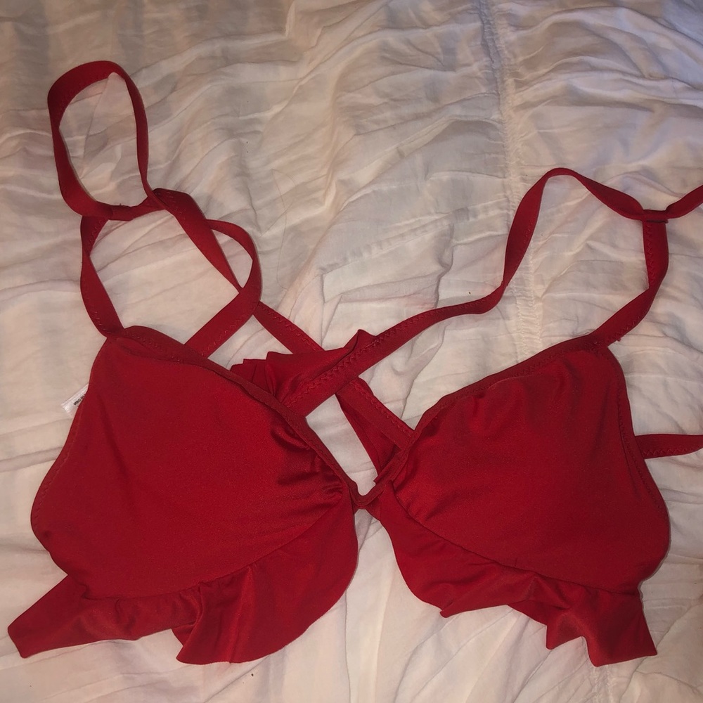 Red ruffle bikini top